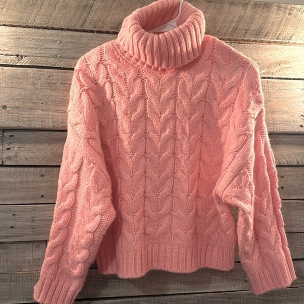 Elie. Pink cable knit Elie‎ Tahari size small petite turtle neck sweater